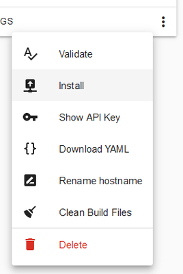 Install option in the sensor menu